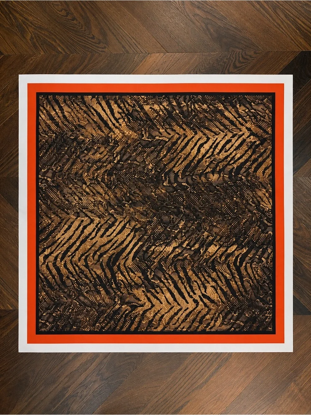 White House Black Market Tiger Print Silk Scarf Brown/Black/Rust